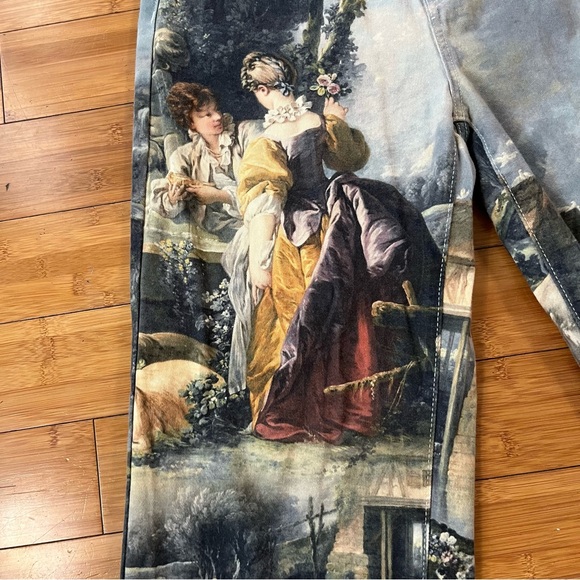 Trendy da Vinci Oil Painting Fine Art High Rise Baggy Denim Jean Pants - Picture 3 of 14